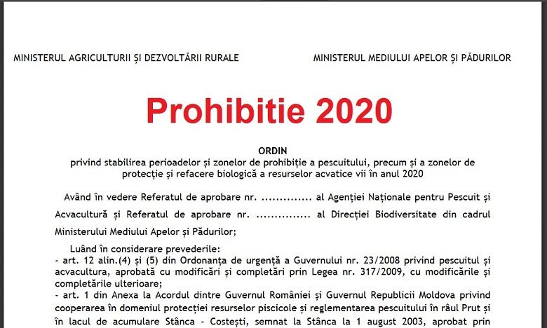 Ordin privind prohibitia la pescuit pe 2020